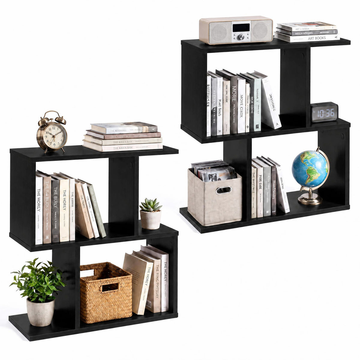 3-Tier Geometric Bookshelf Freestanding Display Shelf Side Table Set