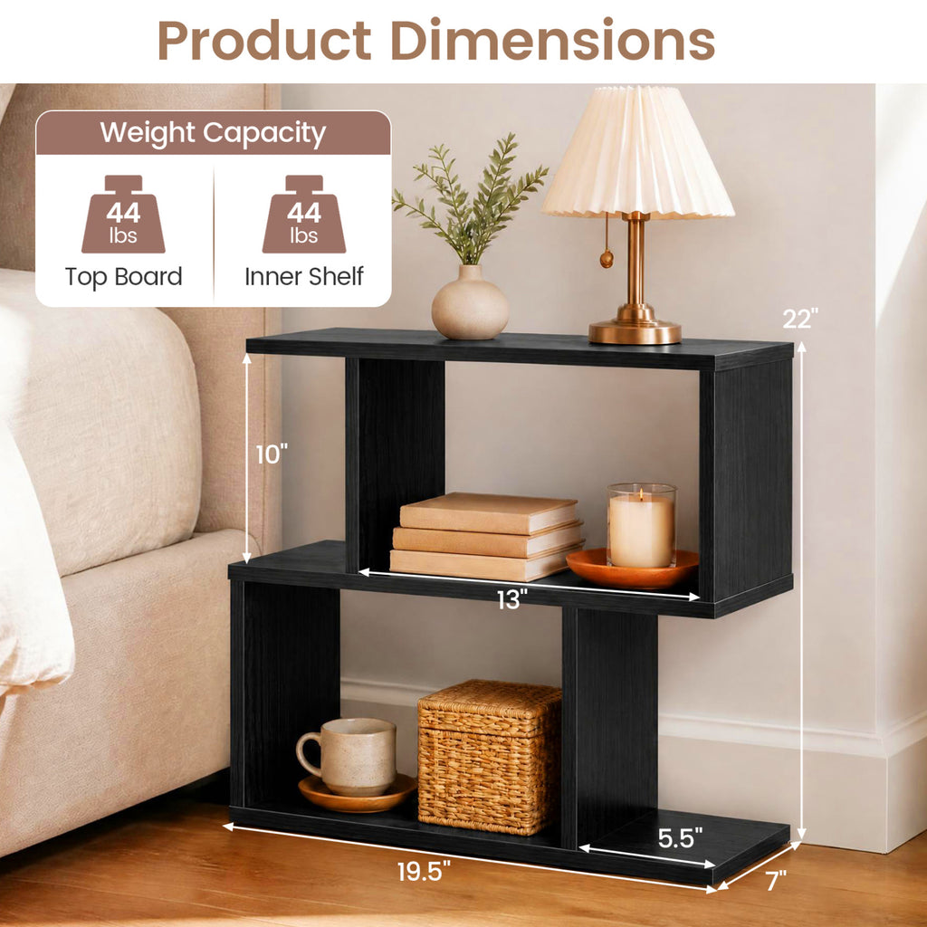 3-Tier Geometric Bookshelf Freestanding Display Shelf Side Table Set