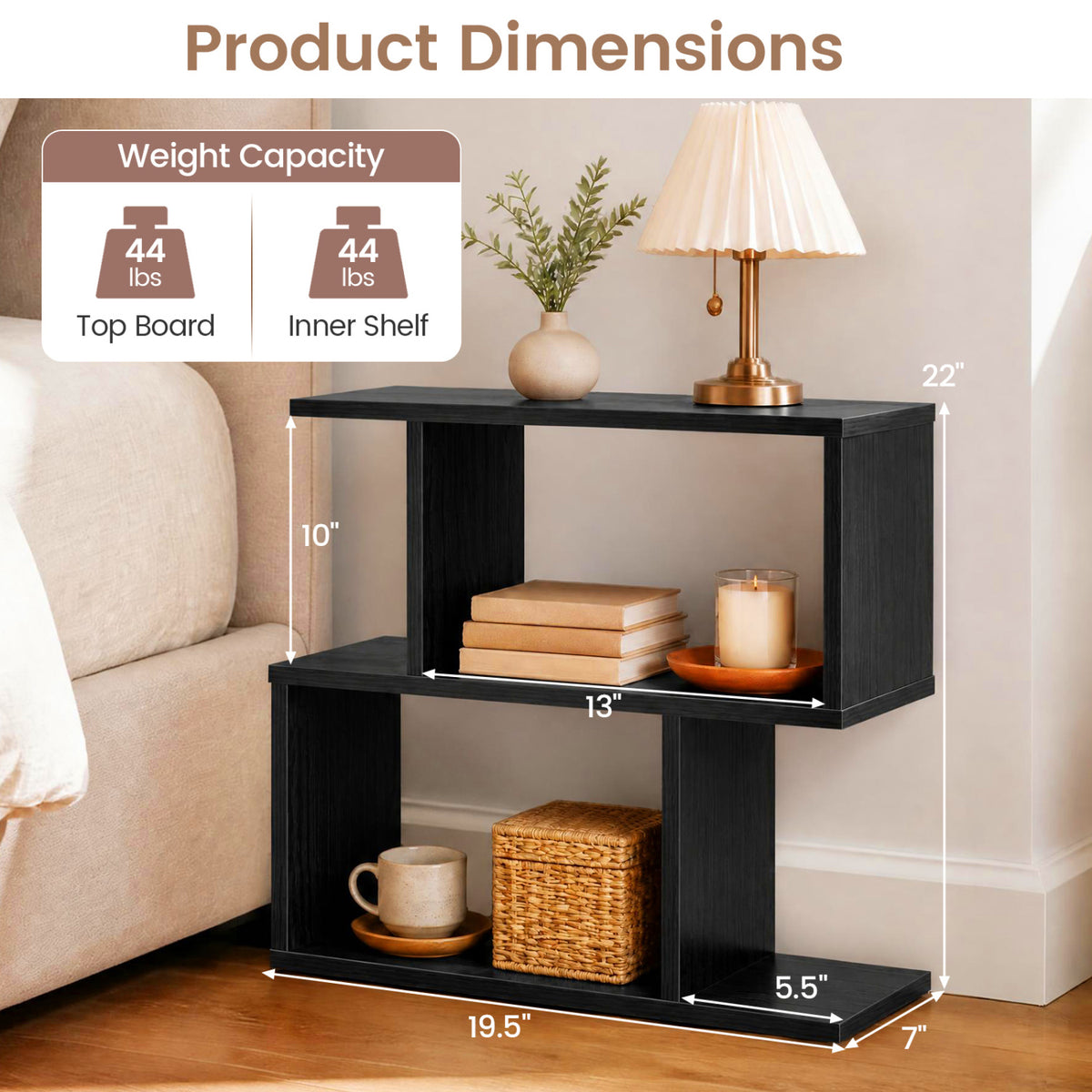 3-Tier Geometric Bookshelf Freestanding Display Shelf Side Table Set