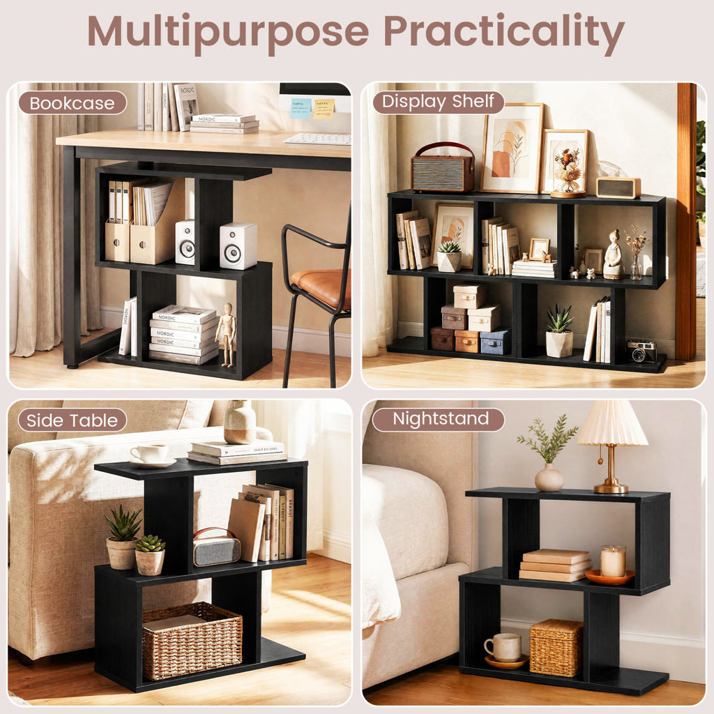 3-Tier Geometric Bookshelf Freestanding Display Shelf Side Table Set