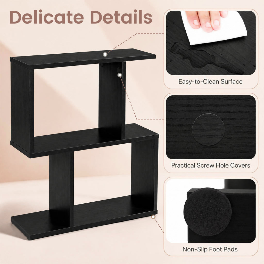 3-Tier Geometric Bookshelf Freestanding Display Shelf Side Table Set