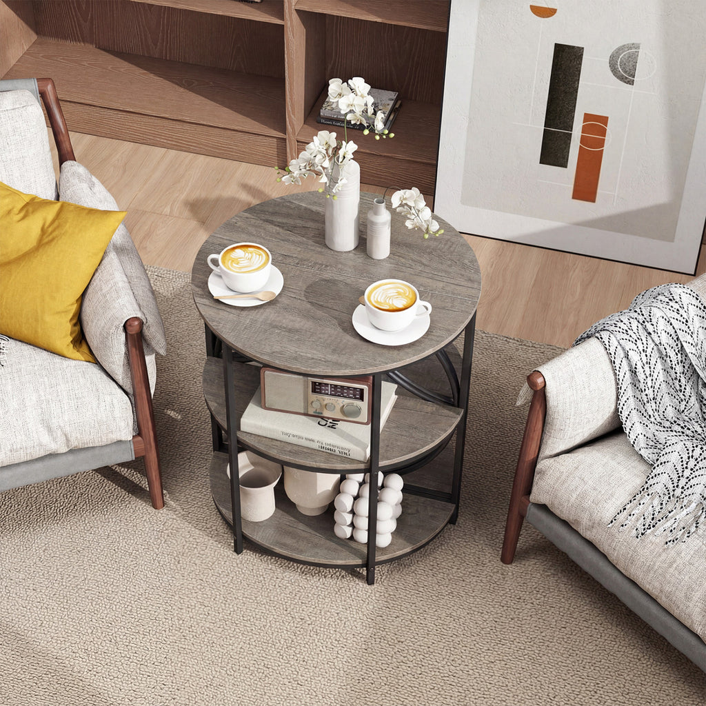 3-Tier Half Round End Table with Metal Frame, Gray