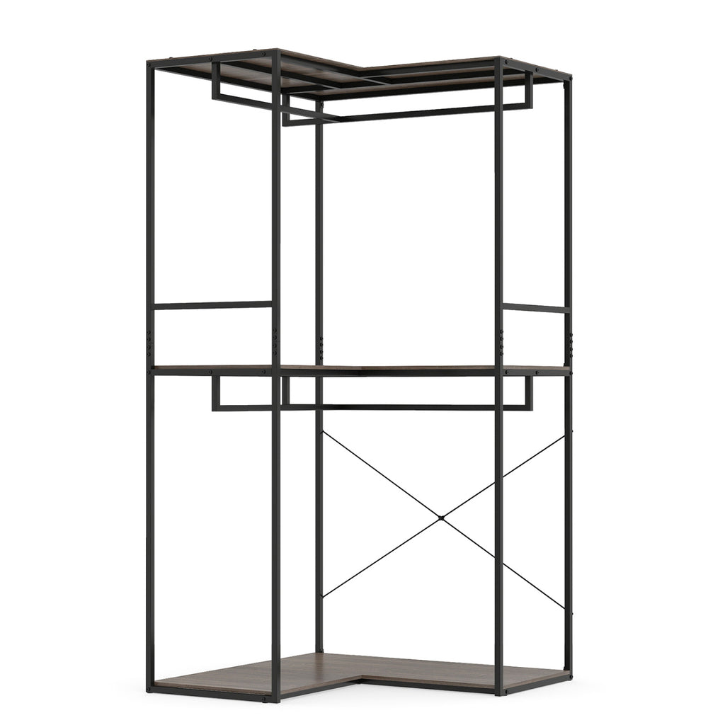 3-Tier Heavy Duty Clothes Rack with Hanging Rods – Black & Brown