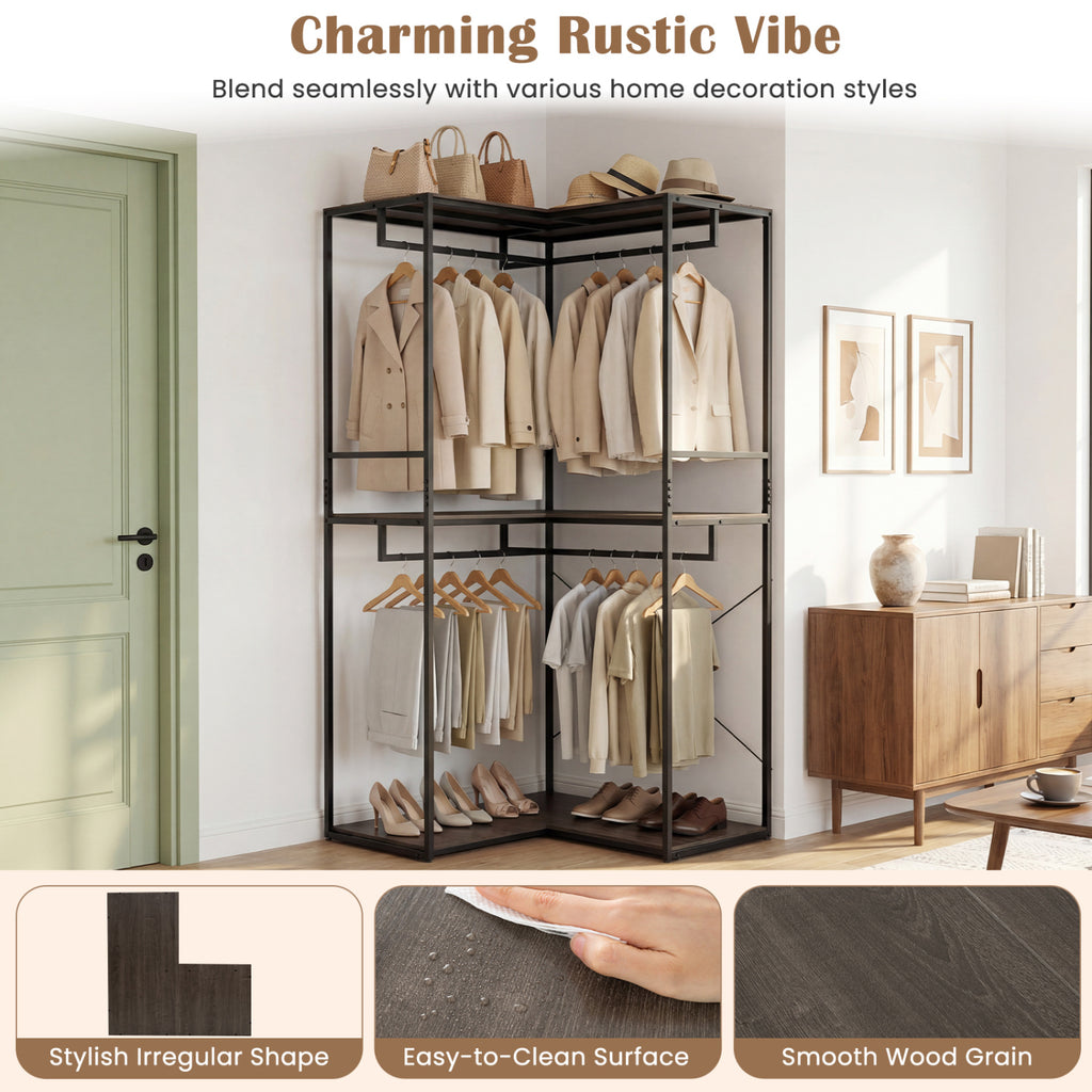 3-Tier Heavy Duty Clothes Rack with Hanging Rods – Black & Brown