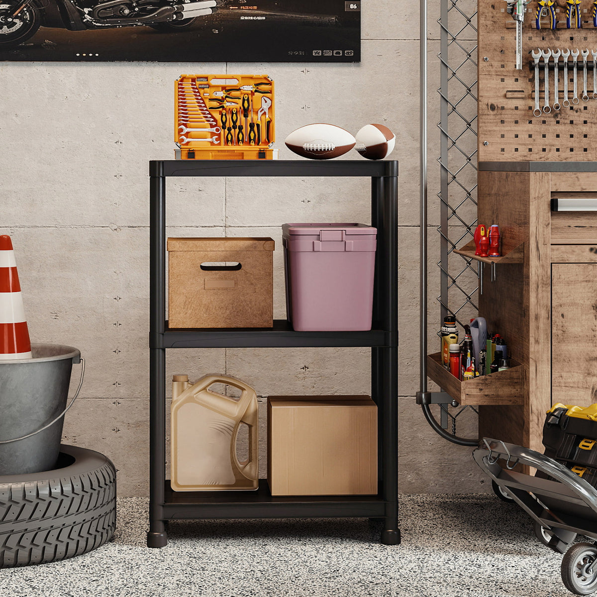 3/4/5-Tier Heavy-Duty Plastic Storage Shelves Freestanding Garage