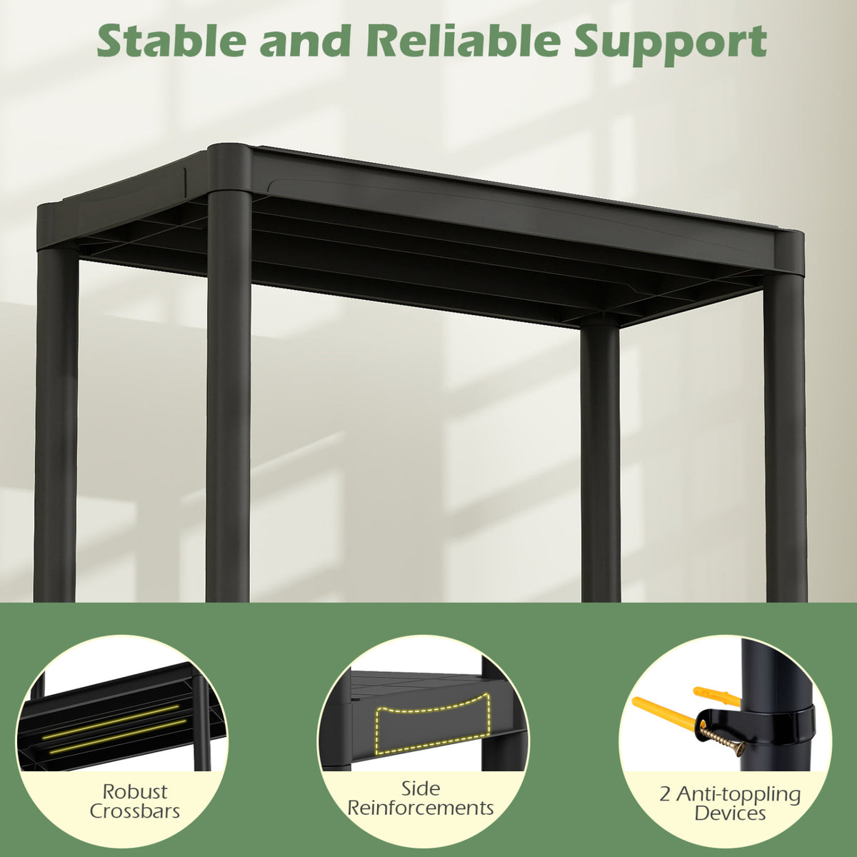 3/4/5-Tier Heavy-Duty Plastic Storage Shelves Freestanding Garage