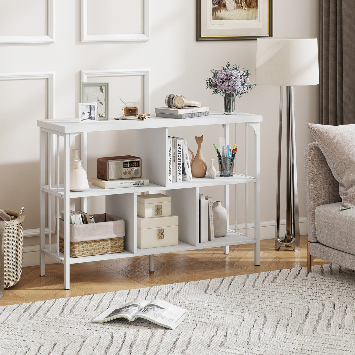 3-Tier Horizontal Cubby Bookshelf with Open Shelves
