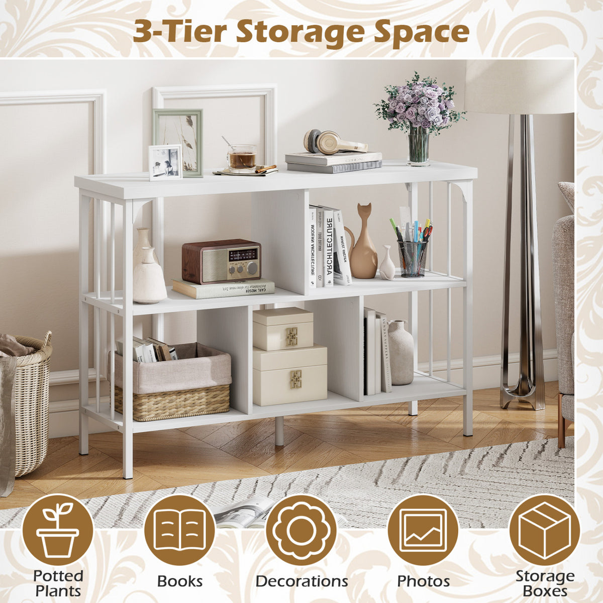 3-Tier Horizontal Cubby Bookshelf with Open Shelves