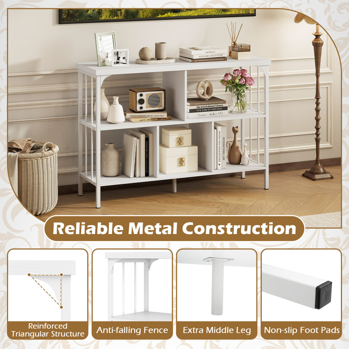 3-Tier Horizontal Cubby Bookshelf with Open Shelves
