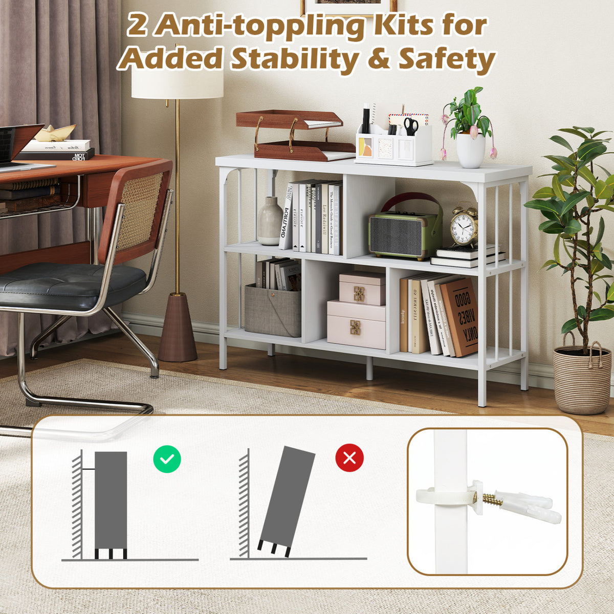 3-Tier Horizontal Cubby Bookshelf with Open Shelves