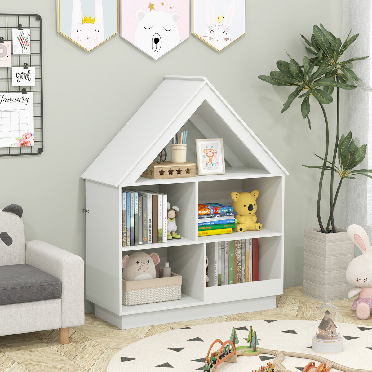 White 3-Tier House-Shaped Toy Storage Organizer with Open Shelves - Costway