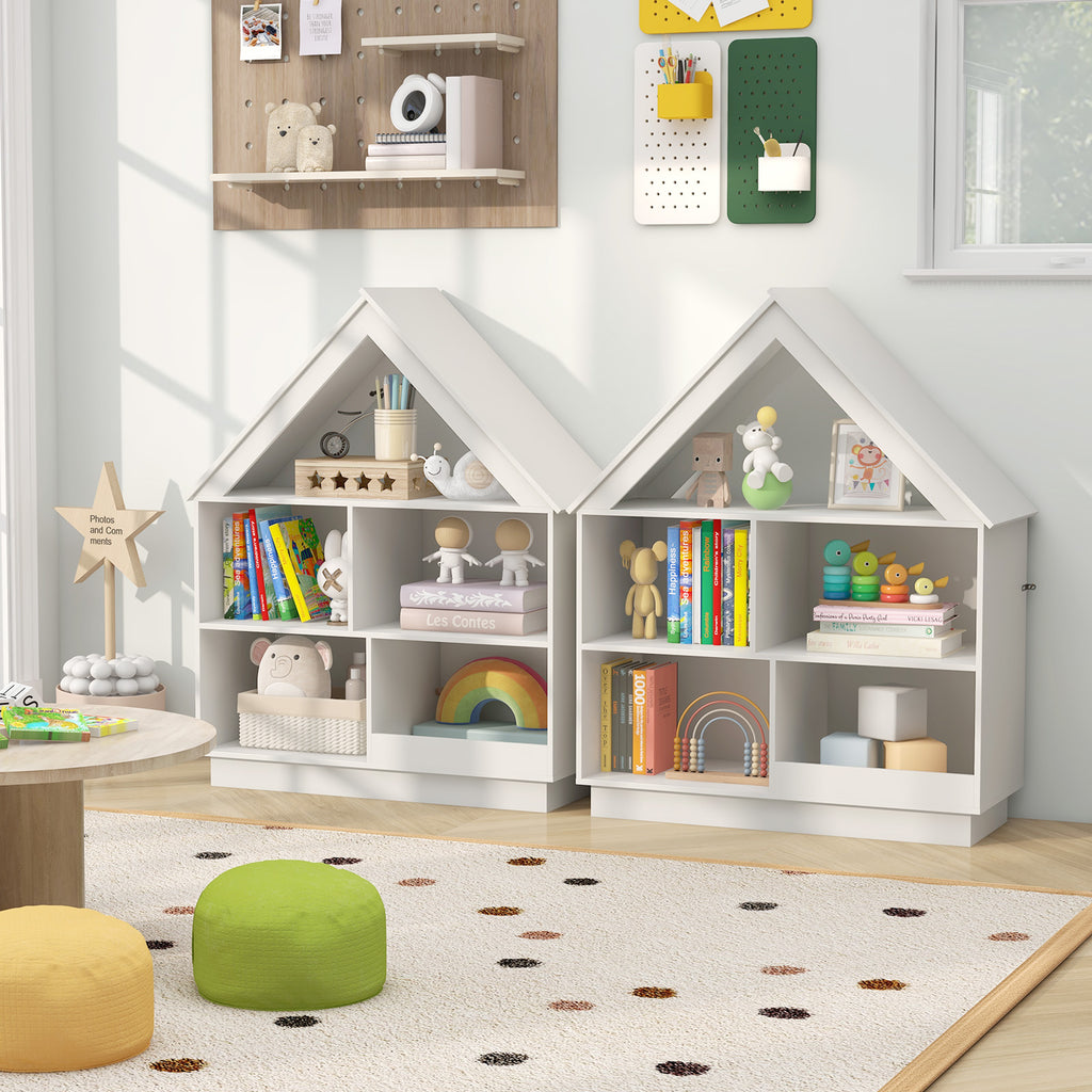 White 3-Tier House-Shaped Toy Storage Organizer with Open Shelves - Costway