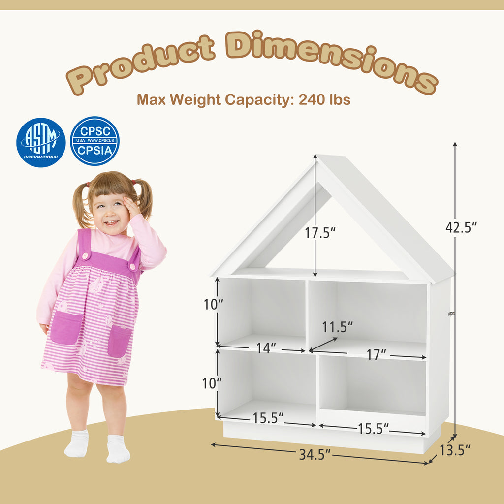White 3-Tier House-Shaped Toy Storage Organizer with Open Shelves - Costway