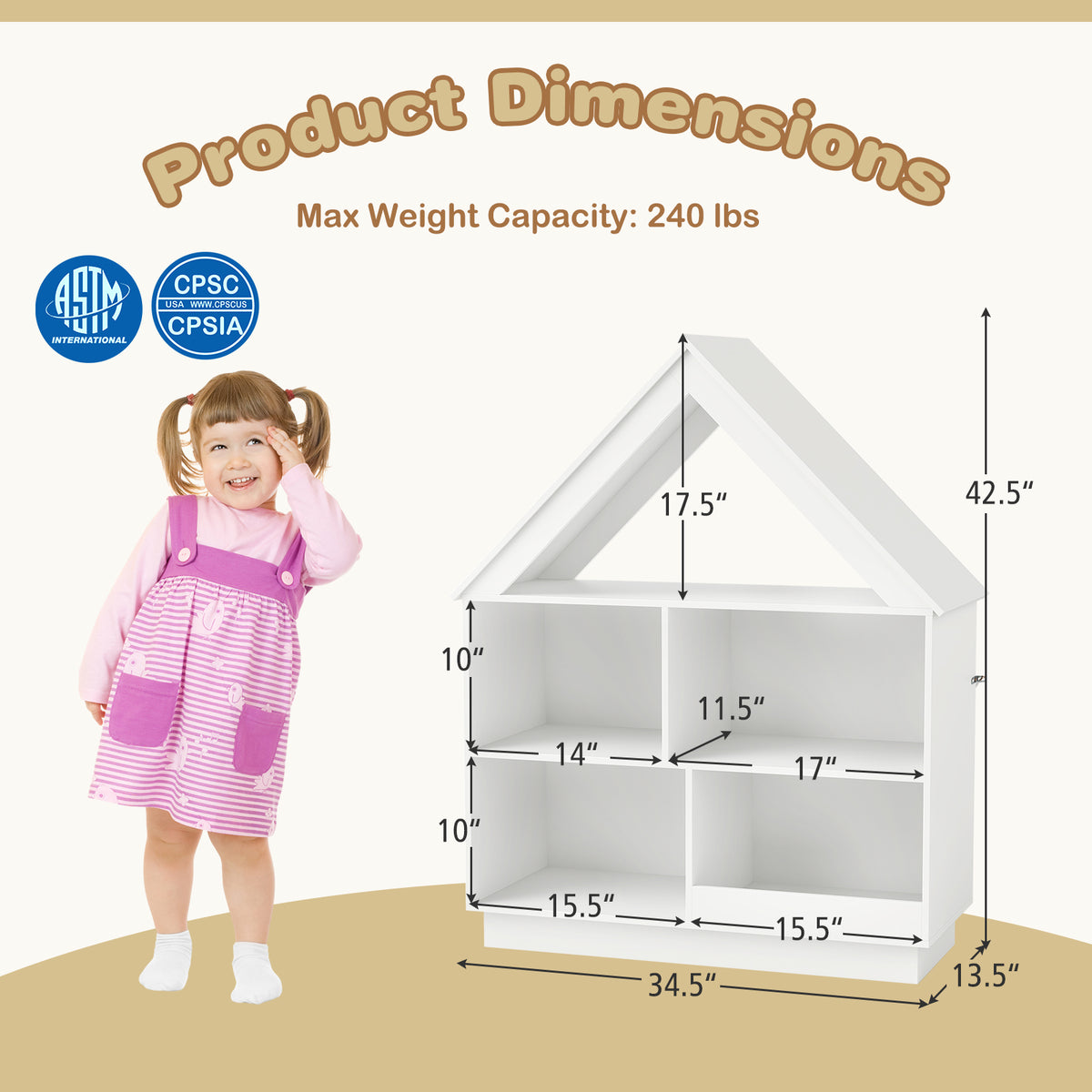 White 3-Tier House-Shaped Toy Storage Organizer with Open Shelves - Costway