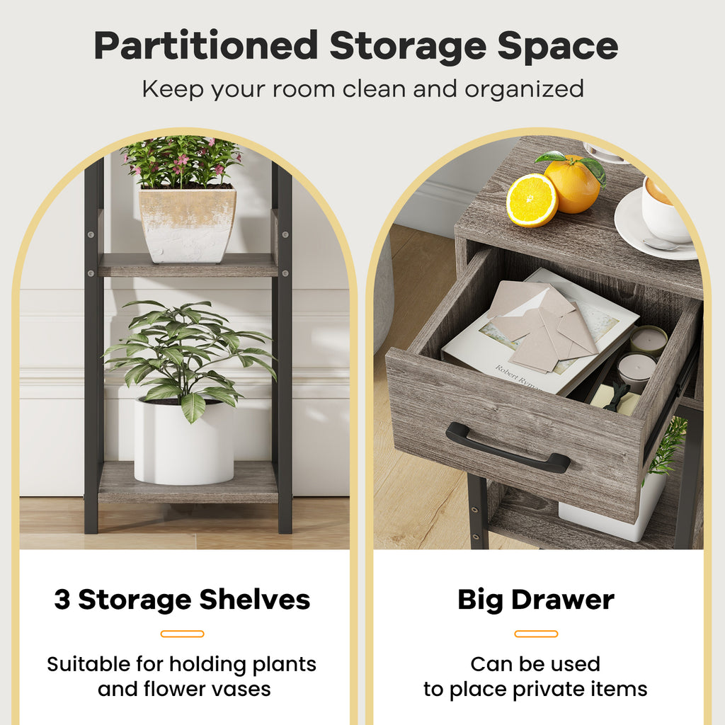 3 Tier Tall Plant Stand with Drawer Anti-tipping Devices