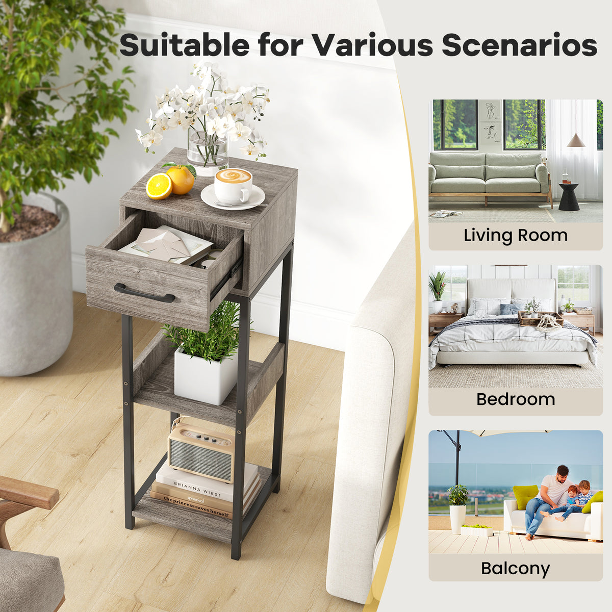 3 Tier Tall Plant Stand with Drawer Anti-tipping Devices