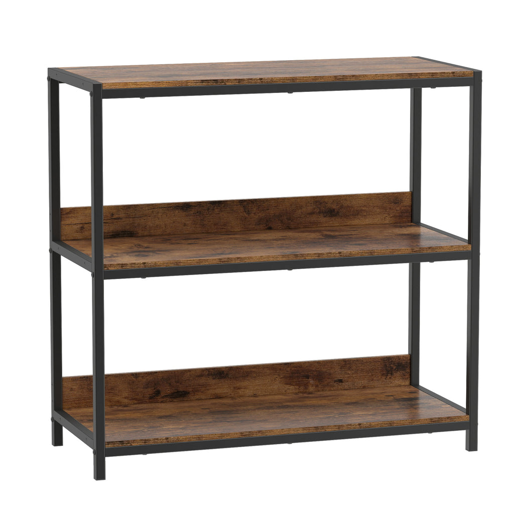 3-Tier Industrial Bookshelf with Metal Frame - Rustic Brown