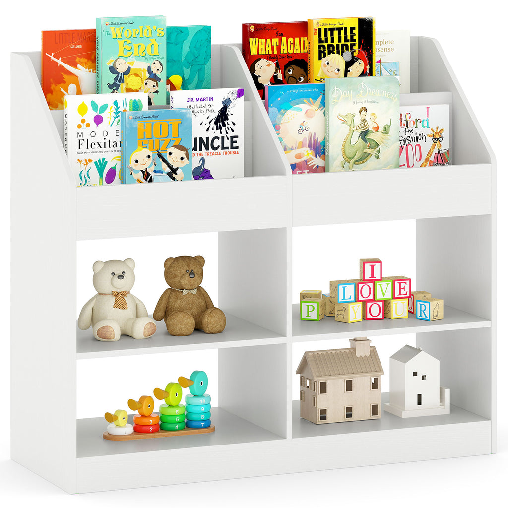 Kids Toy Storage Organizer with Display Rack and 4 Compartments - White