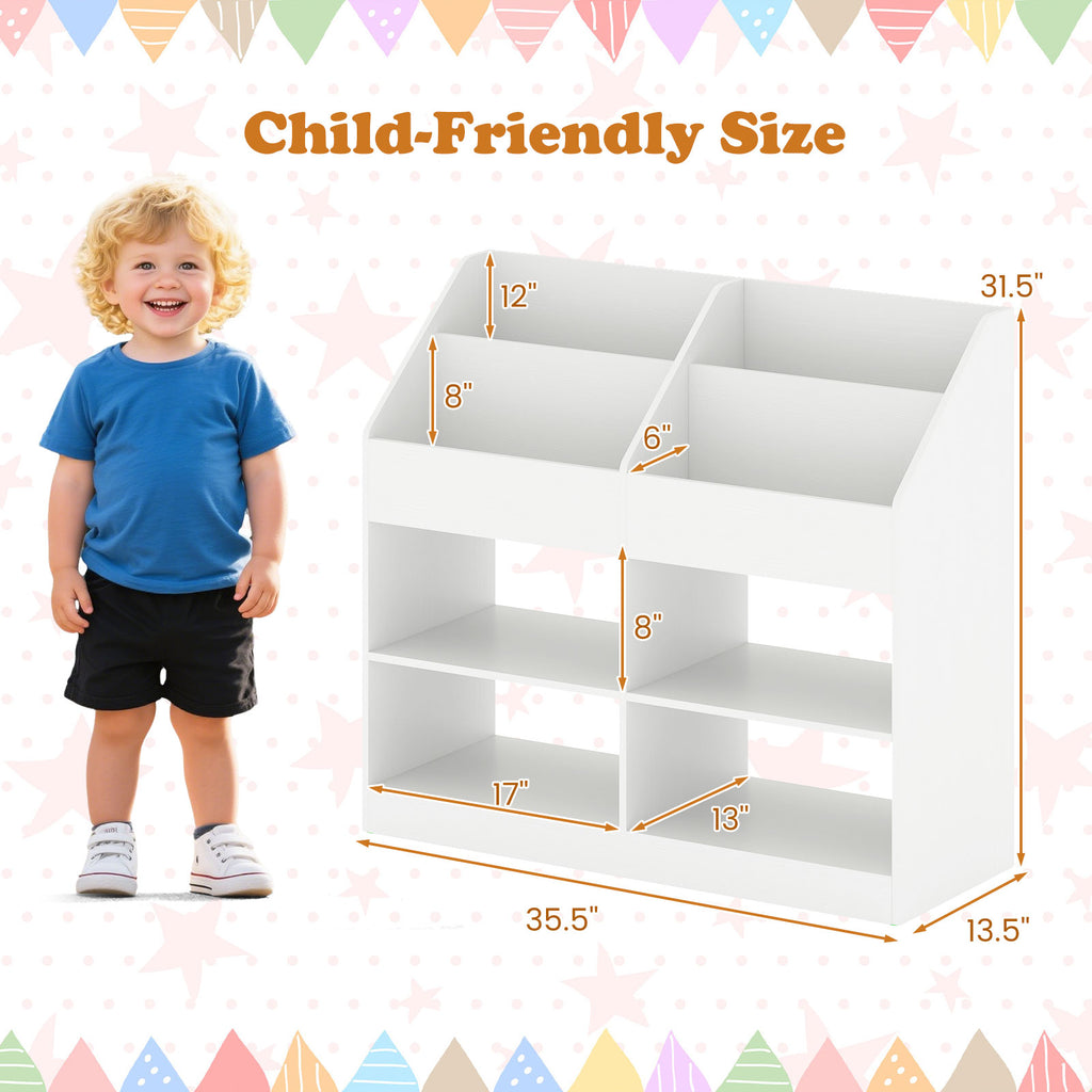 Kids Toy Storage Organizer with Display Rack and 4 Compartments - White