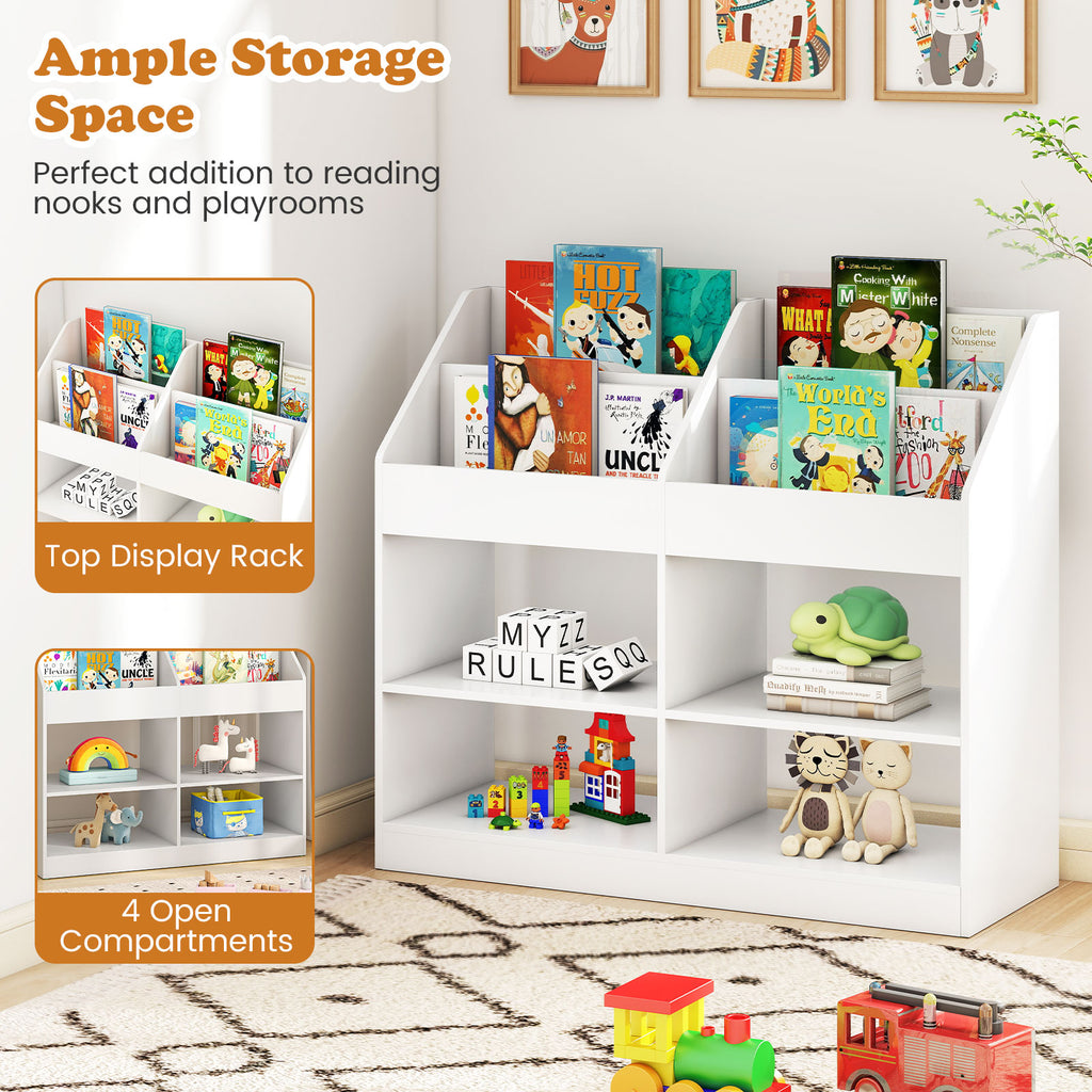 Kids Toy Storage Organizer with Display Rack and 4 Compartments - White