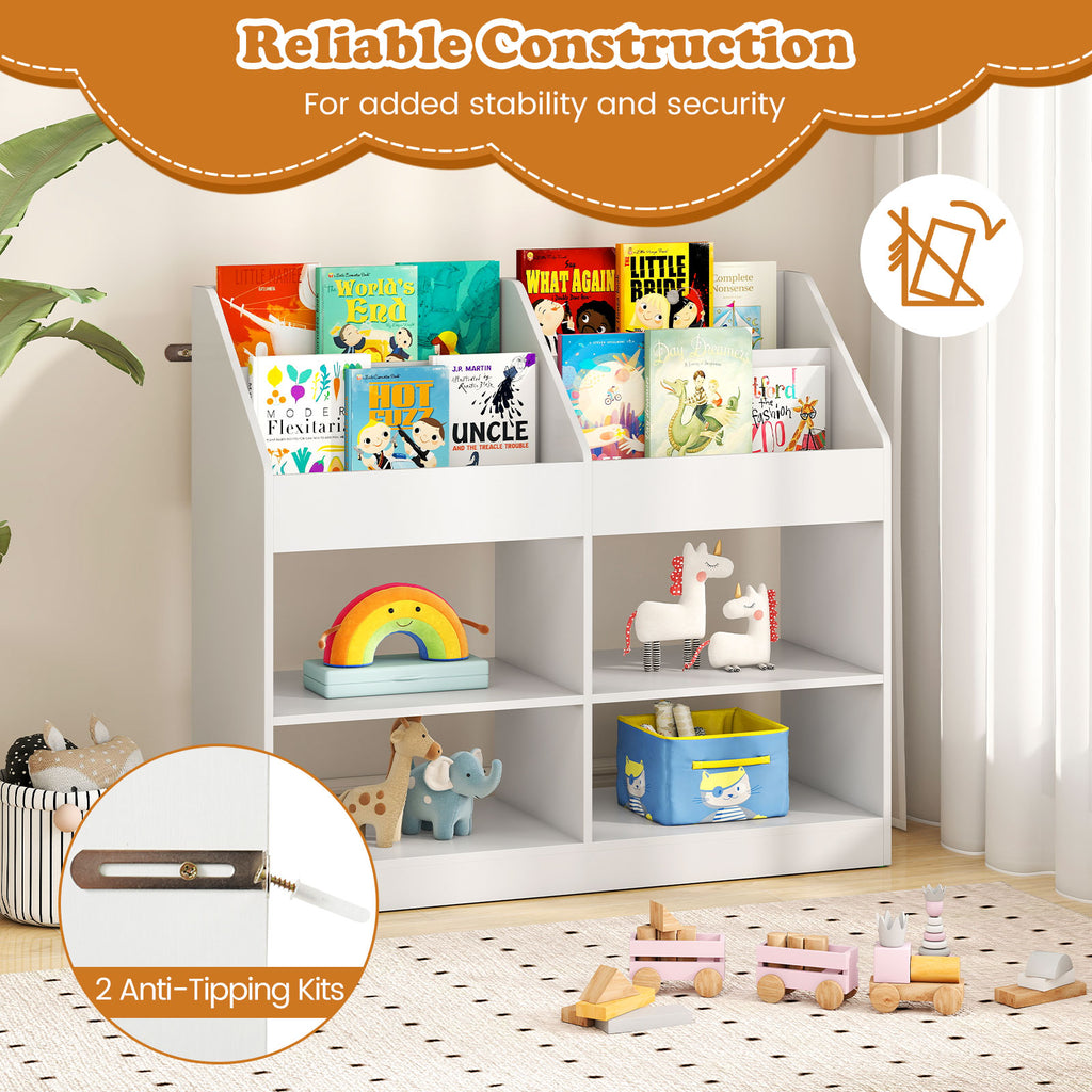Kids Toy Storage Organizer with Display Rack and 4 Compartments - White