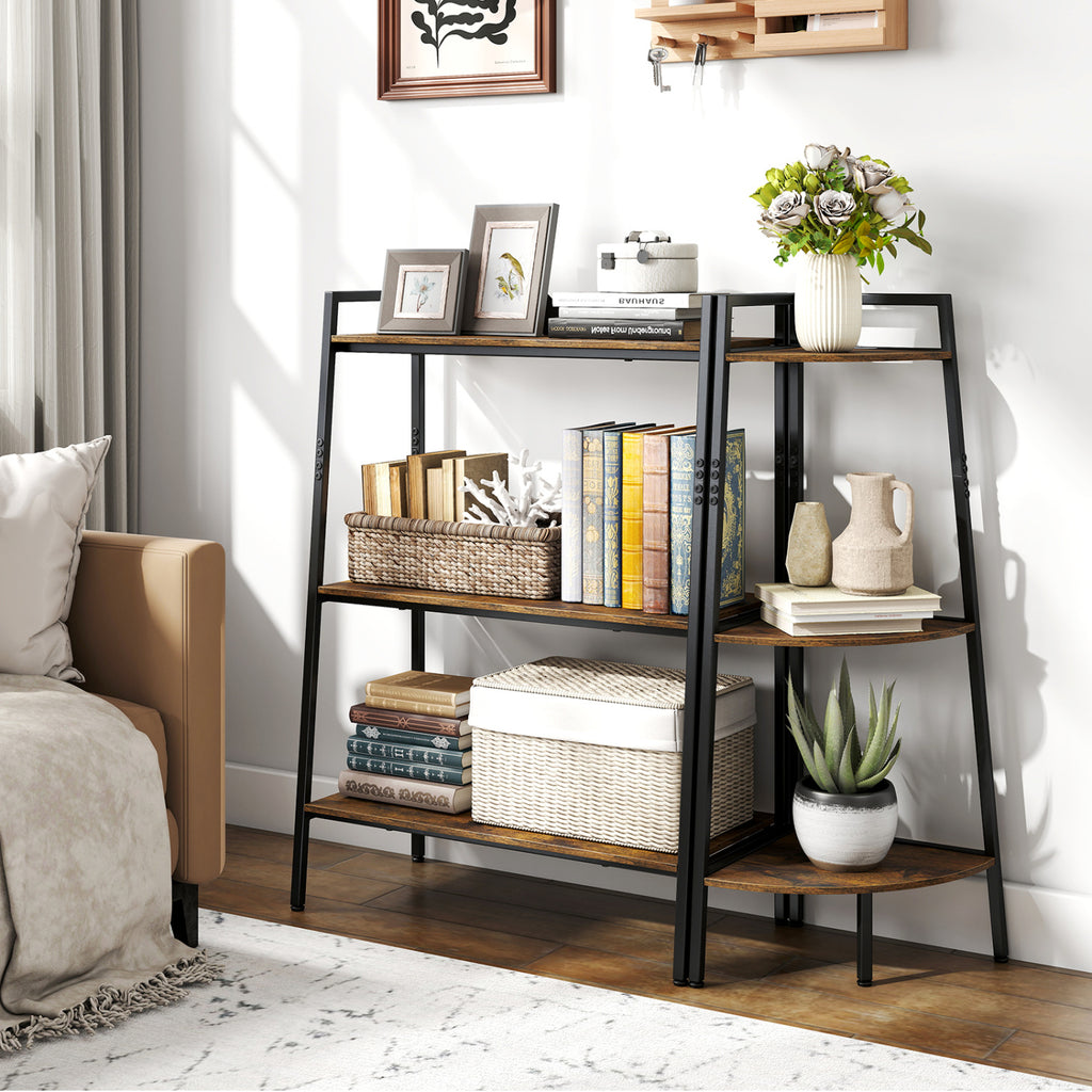 3-Tier Ladder Shelf and Corner Set with Metal Frame
