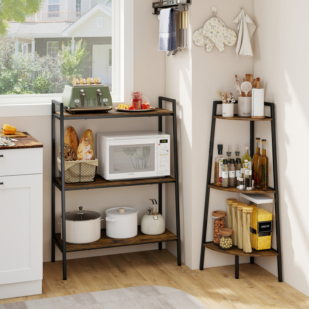 3-Tier Ladder Shelf and Corner Set with Metal Frame