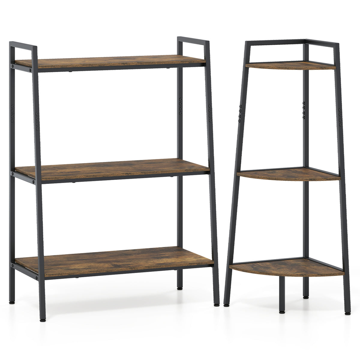 3-Tier Ladder Shelf and Corner Set with Metal Frame