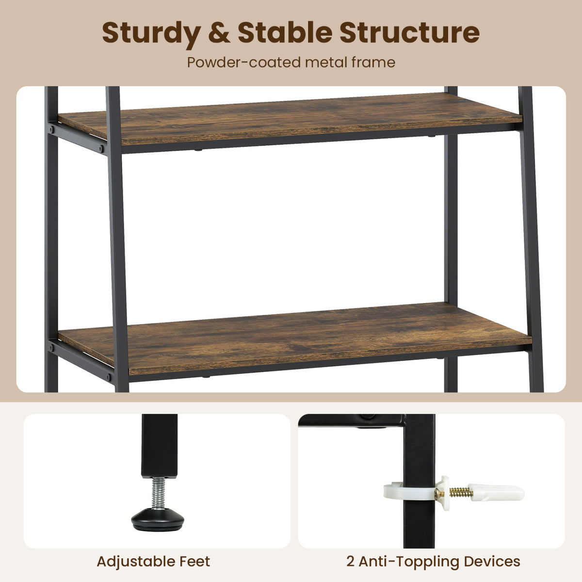 3-Tier Ladder Shelf and Corner Set with Metal Frame