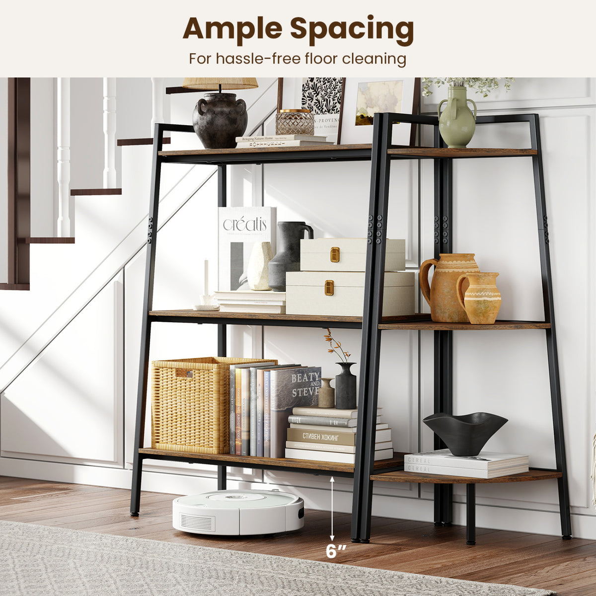 3-Tier Ladder Shelf and Corner Set with Metal Frame