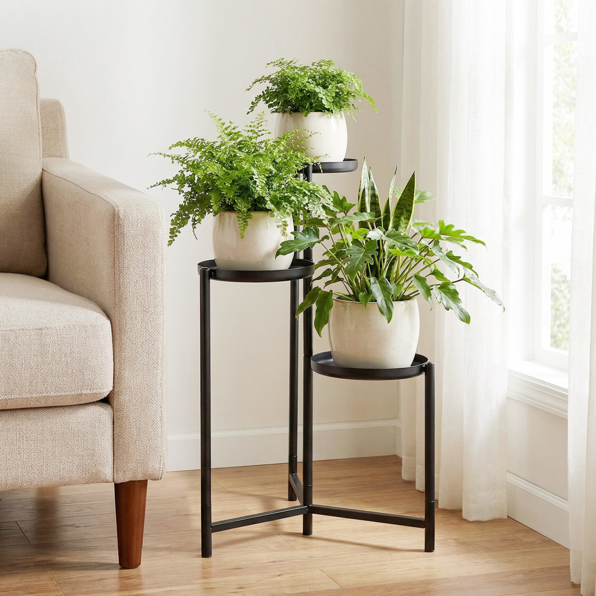 3-Tier Metal Plant Stand, Indoor Outdoor Corner Flower Pot Holder