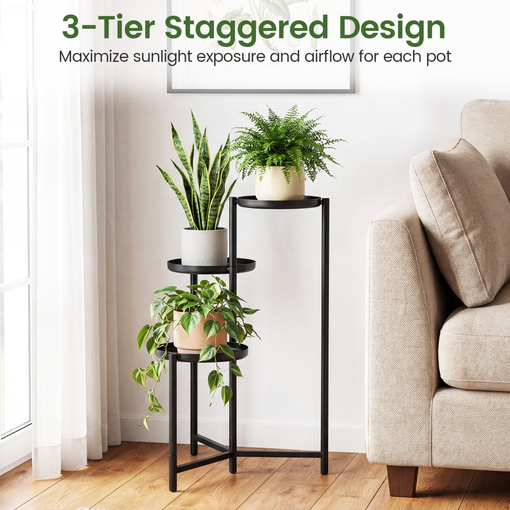 3-Tier Metal Plant Stand, Indoor Outdoor Corner Flower Pot Holder
