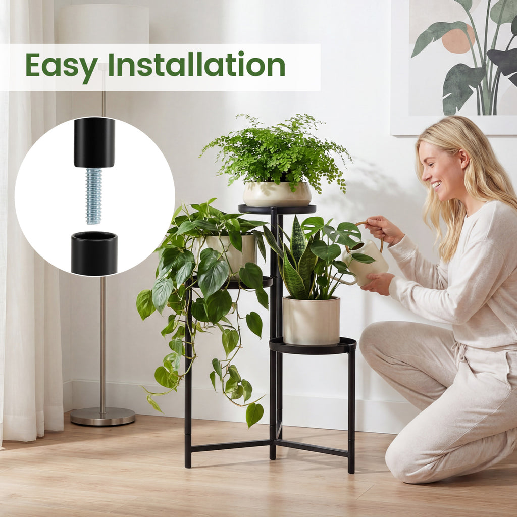 3-Tier Metal Plant Stand, Indoor Outdoor Corner Flower Pot Holder