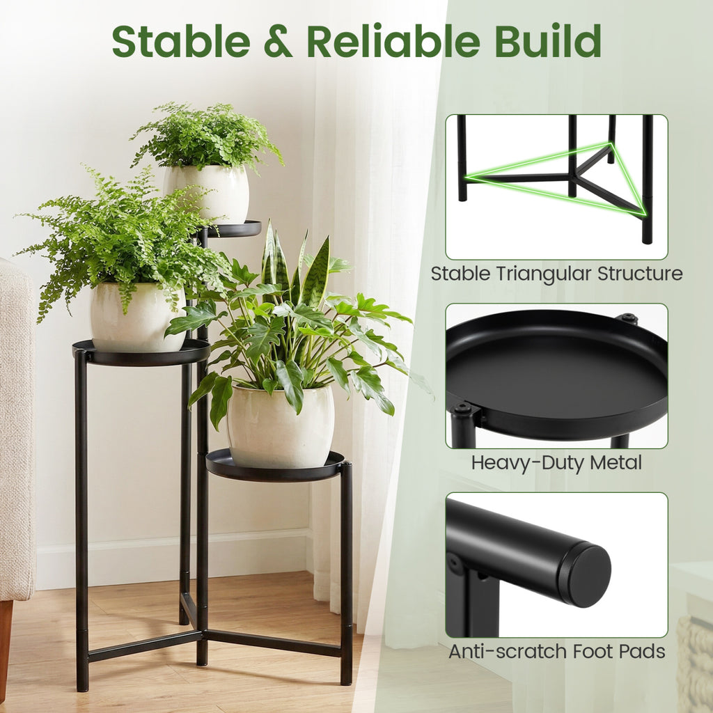 3-Tier Metal Plant Stand, Indoor Outdoor Corner Flower Pot Holder
