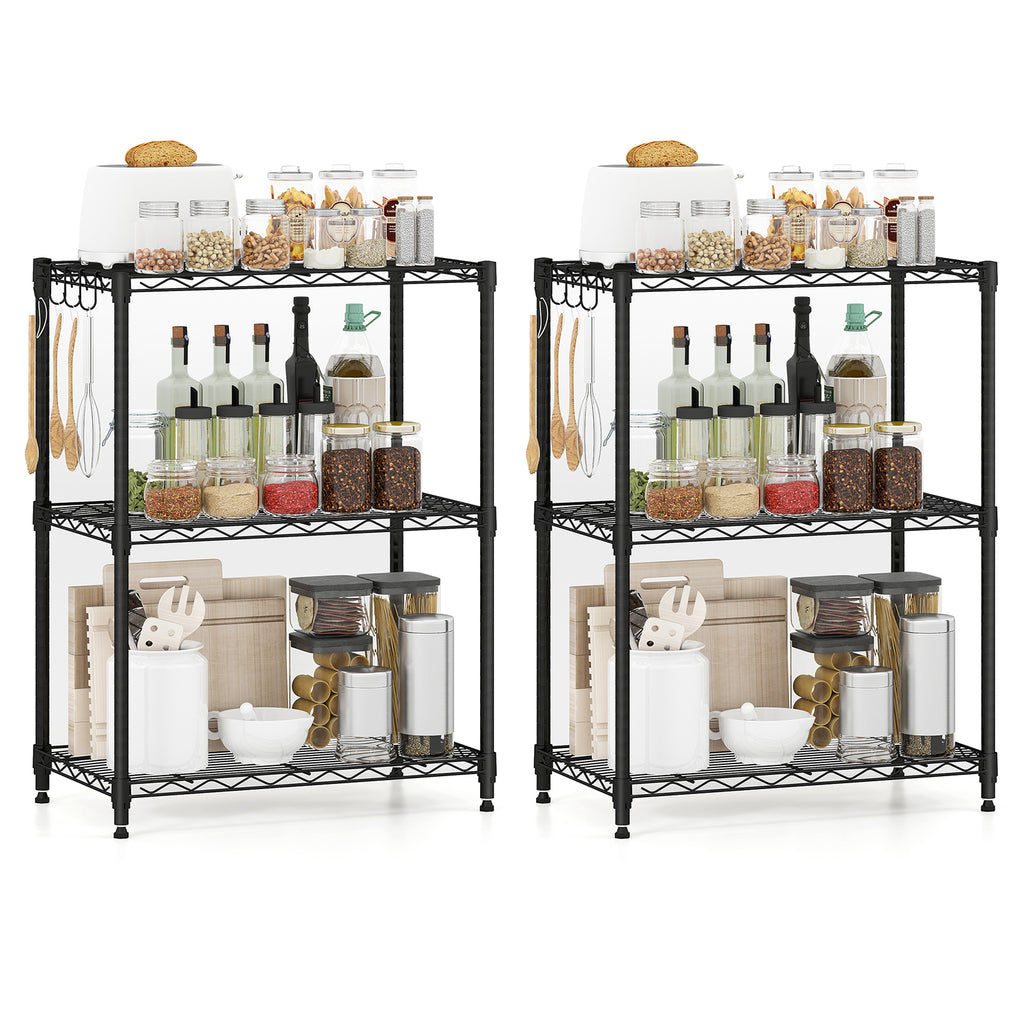 3-Tier Metal Storage Shelving Unit - Black, Set of 2