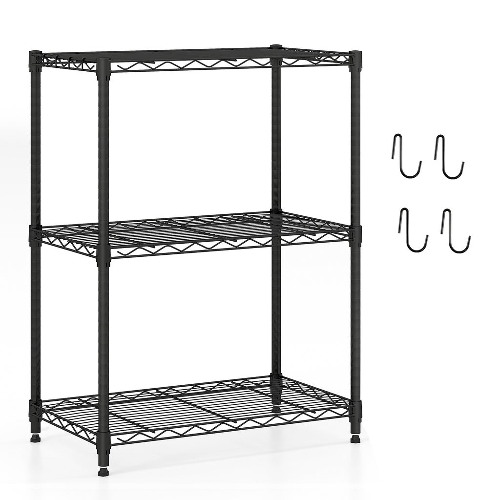 3-Tier Metal Storage Shelving Unit - Black, Set of 2