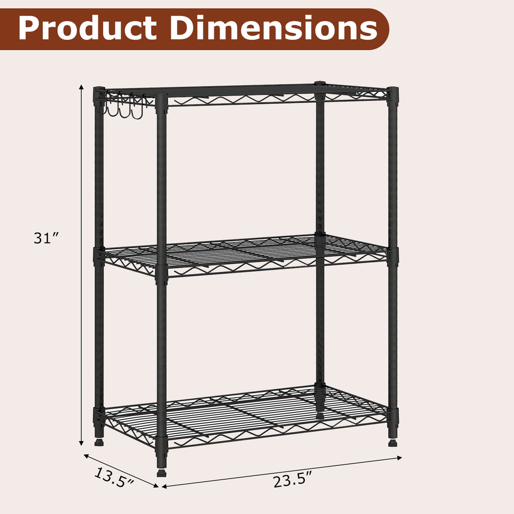 3-Tier Metal Storage Shelving Unit - Black, Set of 2