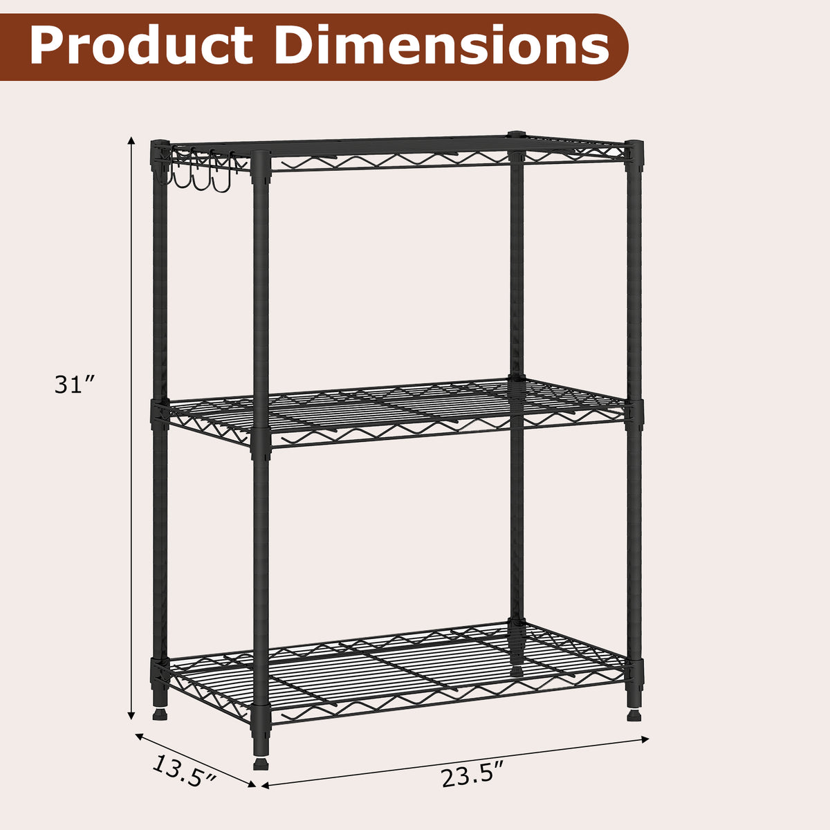 3-Tier Metal Storage Shelving Unit - Black, Set of 2