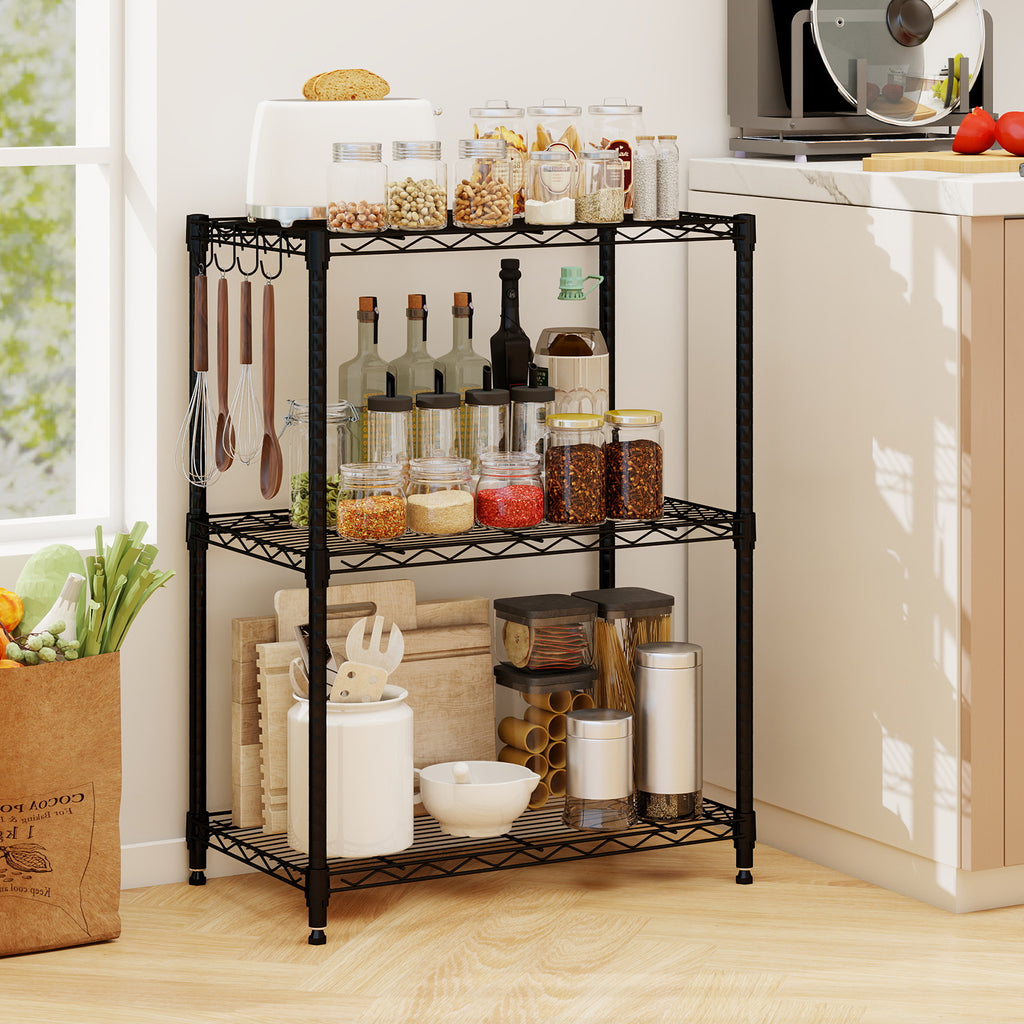 3-Tier Metal Storage Shelving Unit - Black, Set of 2