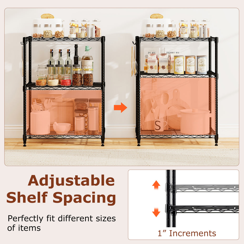 3-Tier Metal Storage Shelving Unit - Black, Set of 2