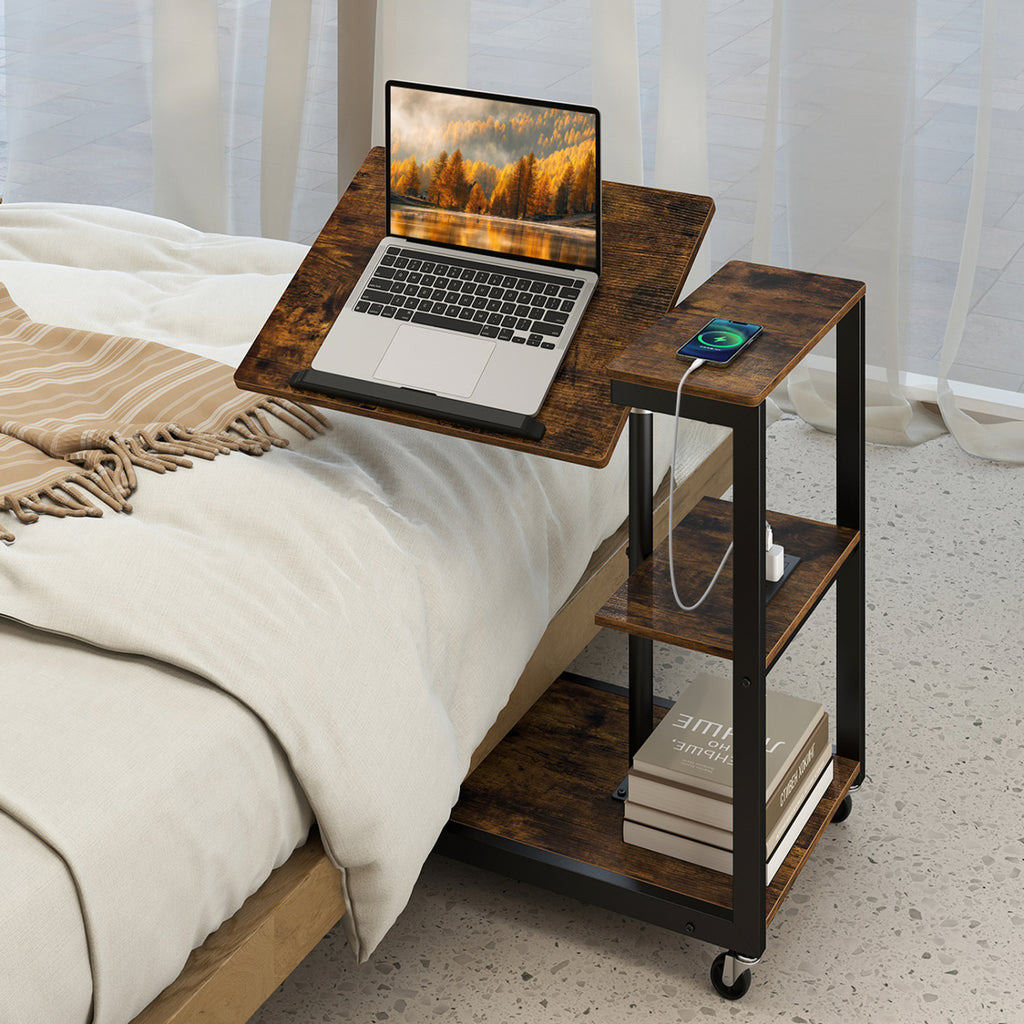 3-Tier Mobile Couch Side Table with Tiltable Top - 1 Piece