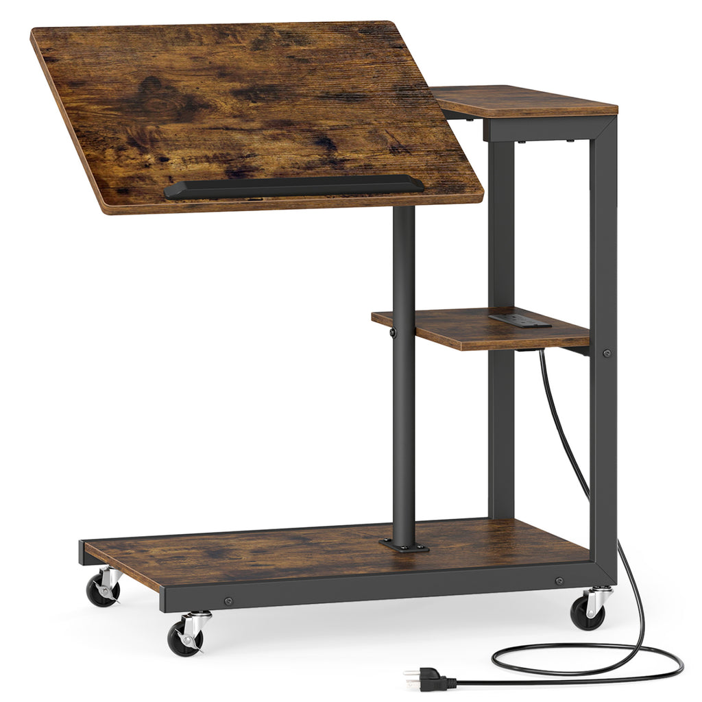 3-Tier Mobile Couch Side Table with Tiltable Top - 1 Piece