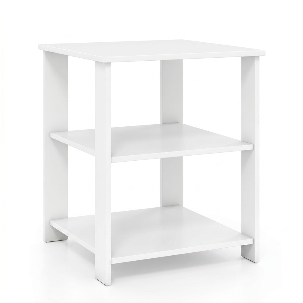 3-Tier Nightstand with Open Storage Shelves - White
