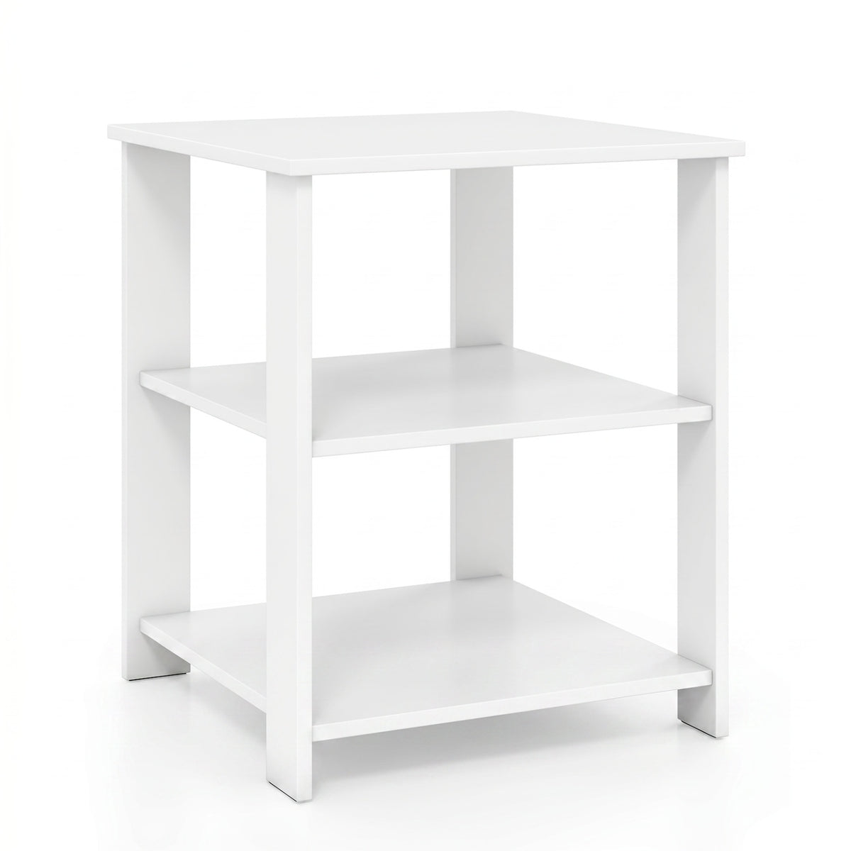 3-Tier Nightstand with Open Storage Shelves - White