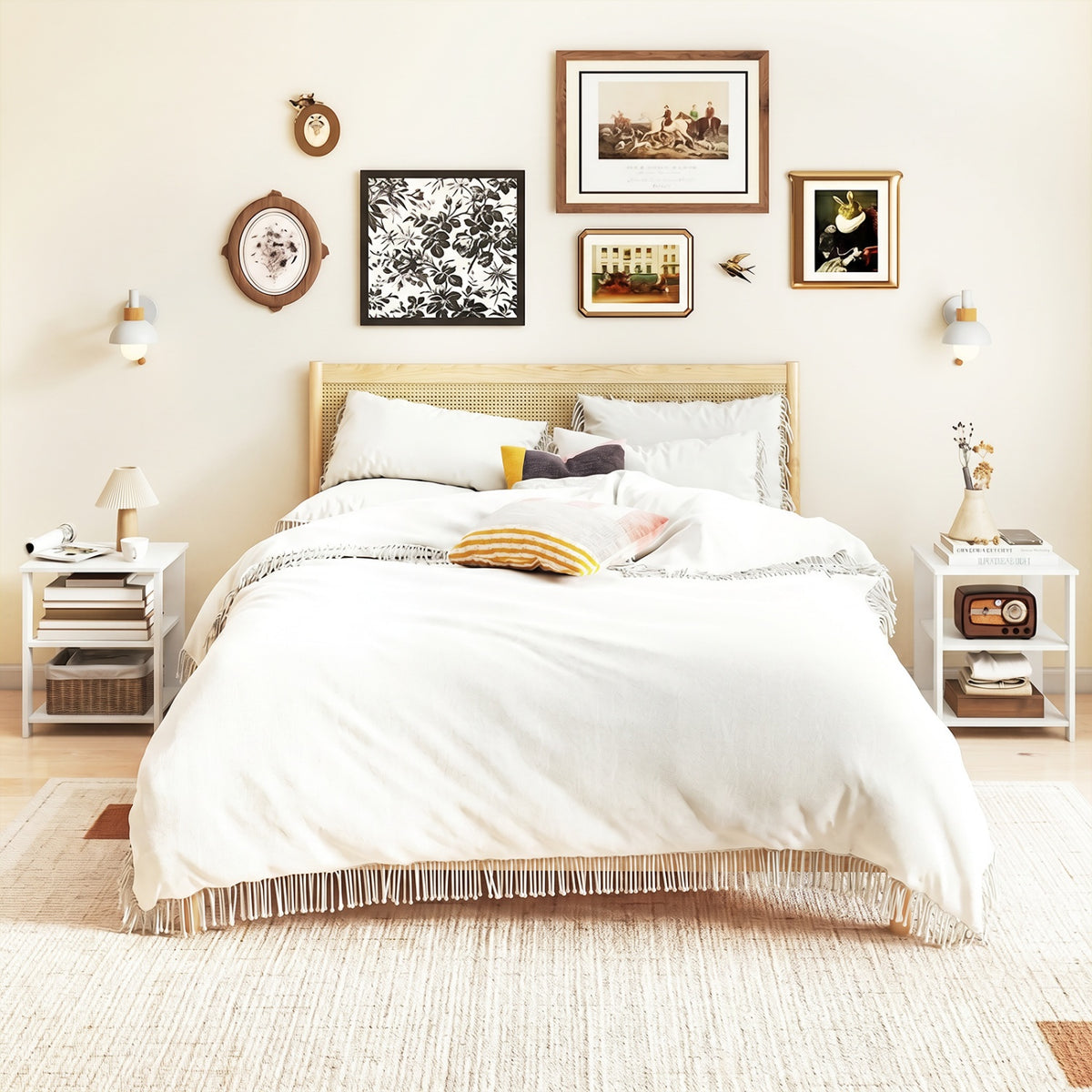 3-Tier Nightstand with Open Storage Shelves - White