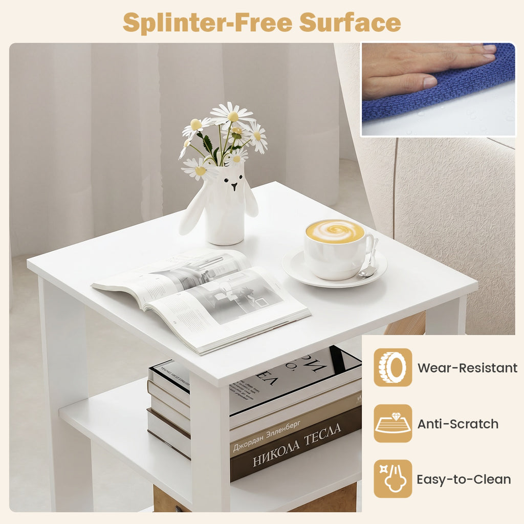 3-Tier Nightstand with Open Storage Shelves, Set of 2, White