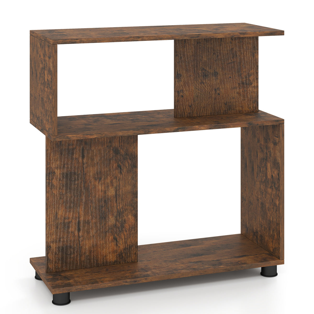 3-Tier S-Shaped Bookshelf with Adjustable Feet - White