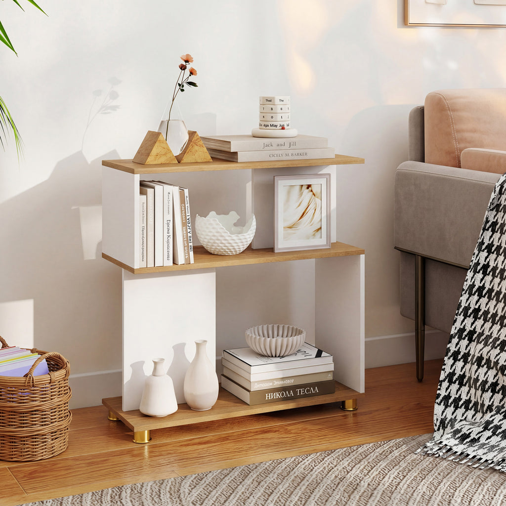 3-Tier S-Shaped Bookshelf with Adjustable Feet - White