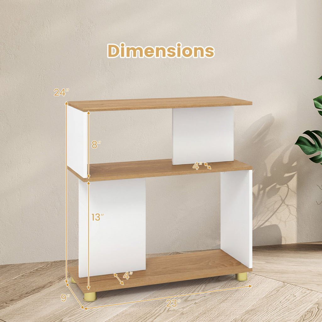 3-Tier S-Shaped Bookshelf with Adjustable Feet - White