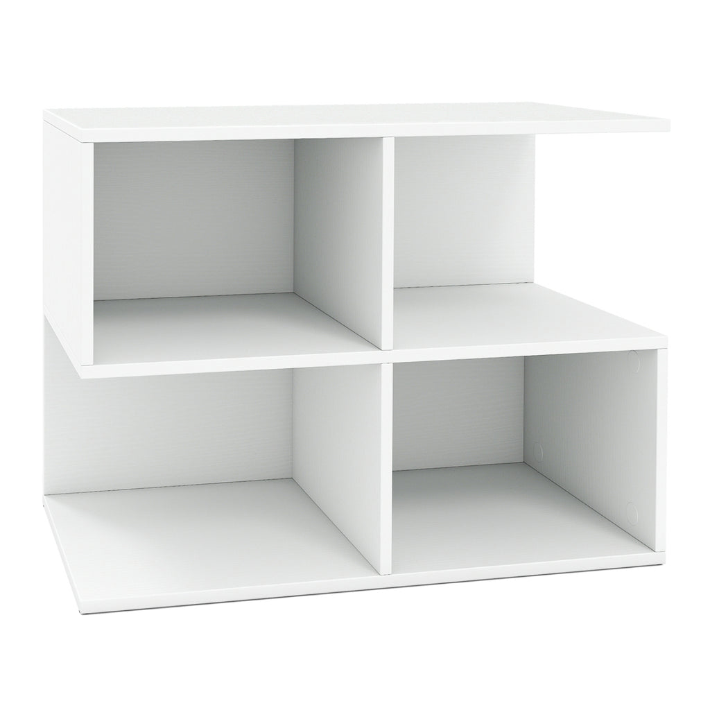 3-Tier Modern S-Shaped End Table with Storage Cubes - White